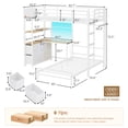 thumbnail image 2 of Bunk Bed Twin XL Over Twin Size with Desk L-Shaped Metal Bunk Bed with Led Lights & Charging Station, Twin Loft Bed Frame with 5 Storage Drawers & Safety Guardrail & Ladder, White, 2 of 9