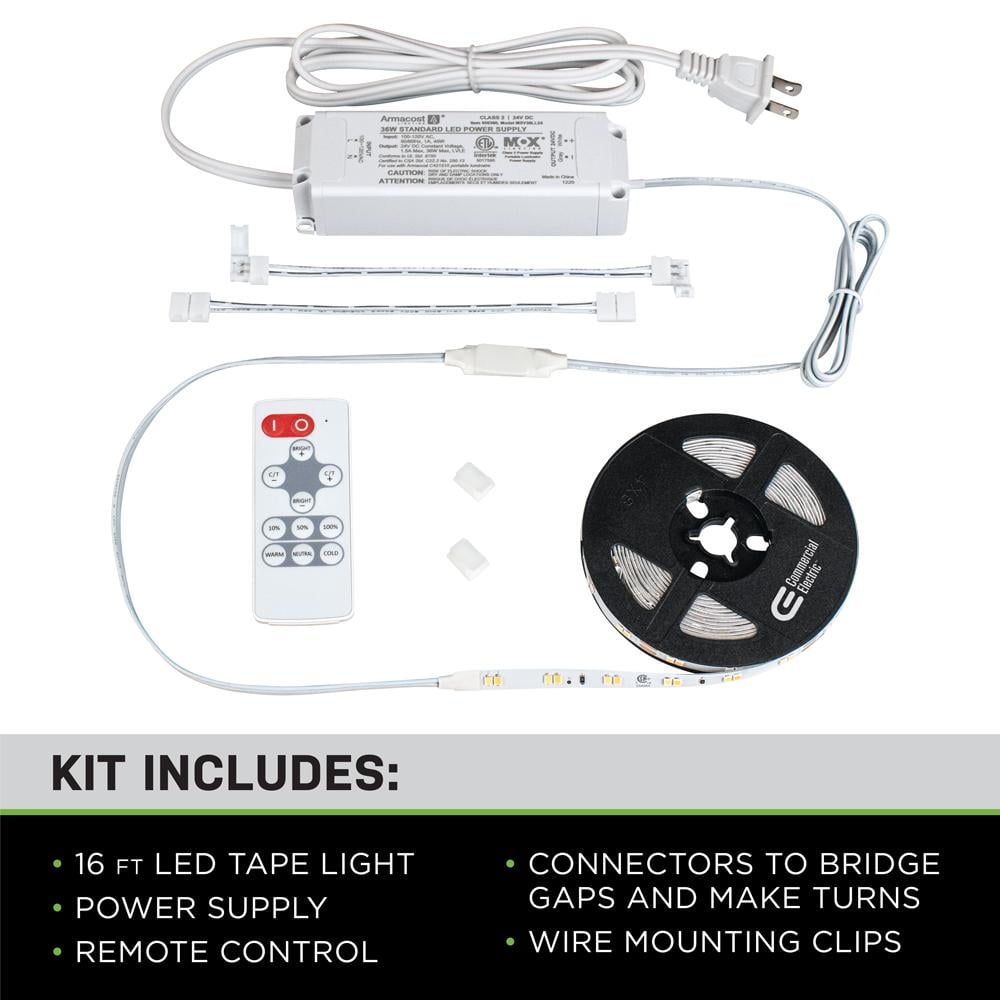 16 Ft. LED Tunable White Tape Light Kit- Under Cabinet Light
