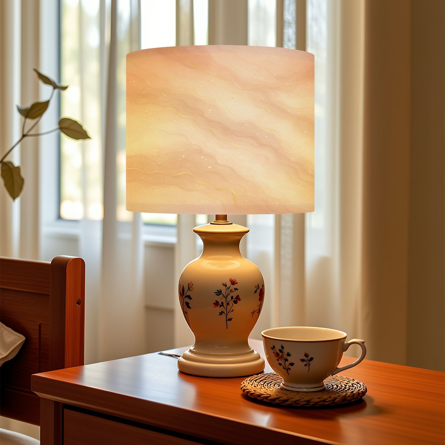 Linen Drum Lampshades Abstract dusty rose blush liquid watercolor gold dots lines Pastel 13"x13"x10" Light Shade for Table Lamps Floor Lamp Shades Lampshade Replacement Assembly Required