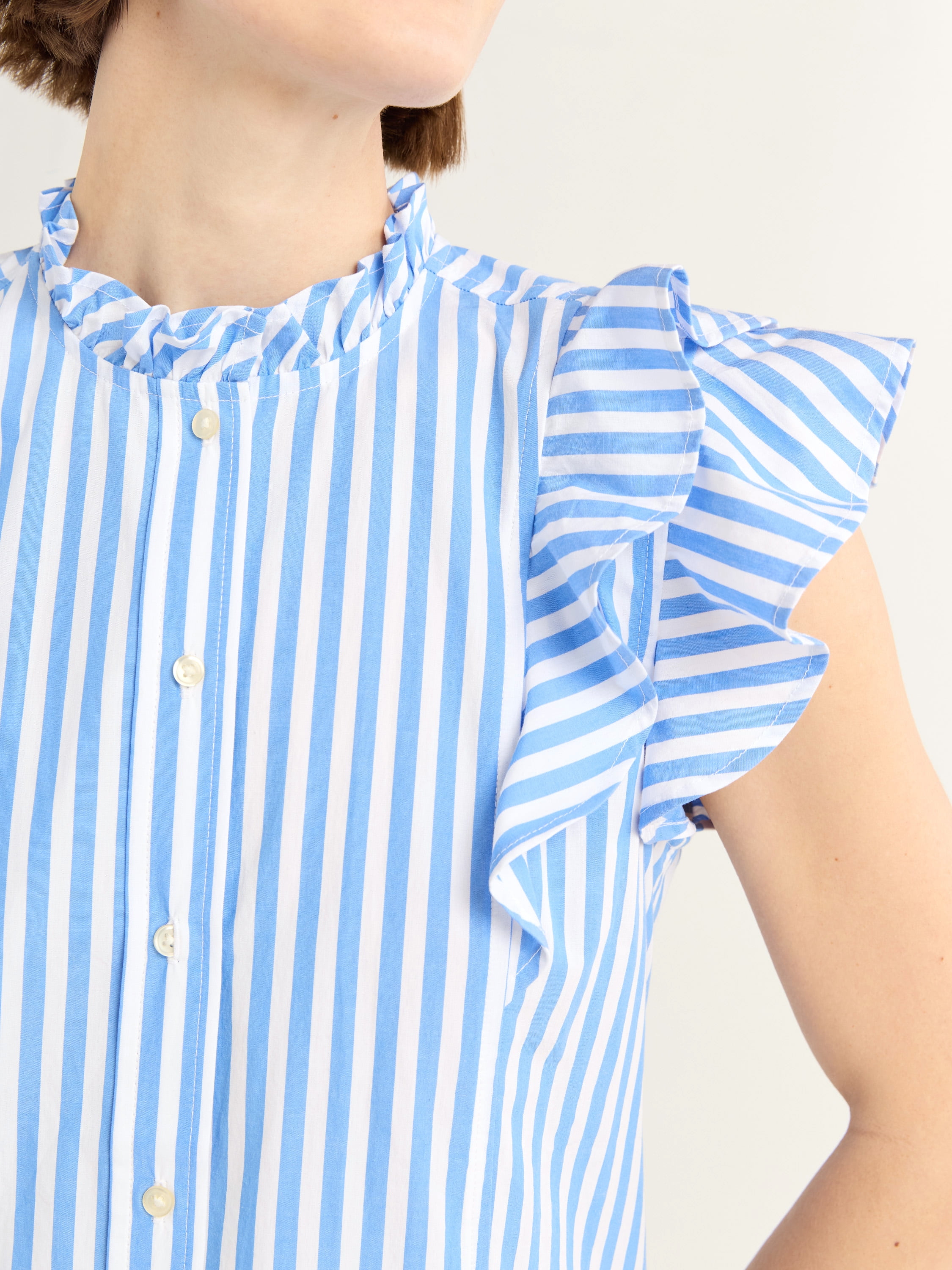 Free Assembly Women's Short Sleeve Button Ruffle Shirt