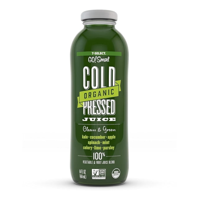 7-Select Organic Cold Pressed Juice - Clean & Green (14 Oz Glass Bottles, 6-Pack)