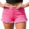 thumbnail image 2 of Jxximdong Boyfriend Jeans for Women, Spring/Summer Wash Vintage Worn Solid High Waist Beaded Edge Denim Shorts, Pink Women's Denim Pants, 2 of 5