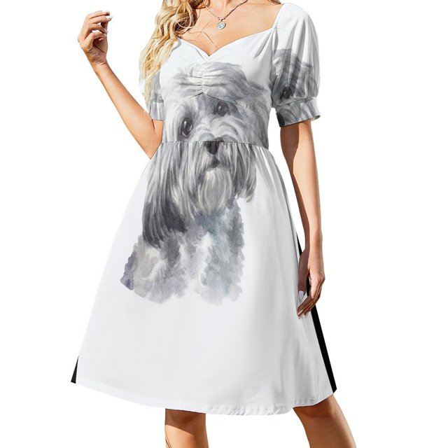 Vestido de cumpleaños de lujo para mujer, de manga corta, con acuarela de habanero blanco.