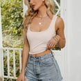 thumbnail image 2 of Defitshape Women's Soft Tank Top T Shirt Crop Top Ribbed Sleeveless Fitted Summer Travel Square Neck Sexy Fall Apricot Large, 2 of 4