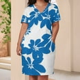 thumbnail image 3 of Blue Floral White Background Pattern Women's Loose Short Sleeve Dress Casual Summer Plus Size Long Dresses with Pockets, 3 of 5