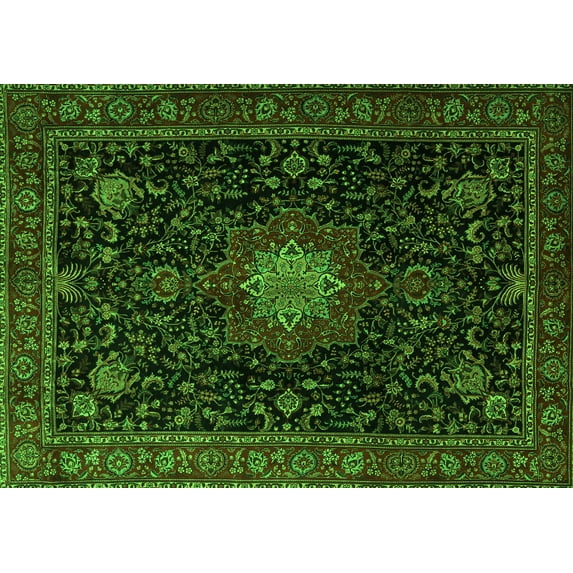 Ahgly Company Indoor Rectangle Medallion Green Traditional Area Rugs, 5' x 7'
