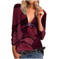 thumbnail image 1 of Camiseta de manga larga con cuello en V y cremallera suelta con estampado informal a la moda para mujer Pompotops  gfhjh11339, 1 of 5