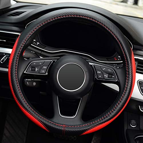 Rose red Wheel Cover Labbyway PU Leather Steering Wheel Cover,Glossy Finish,Universal 15 inch Anti-Slip