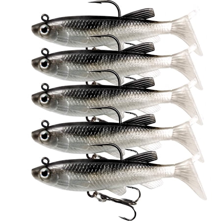 Kaleduo 5 Pack Pre-Rigged Soft Swimbaits Paddle Tail Minnow Lures with Jig Heads for Bass Trout Walleye in Freshwater & Saltwater
