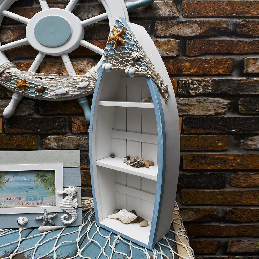Attraction Design Wooden Boat Shelf Set of 2, Beach Theme