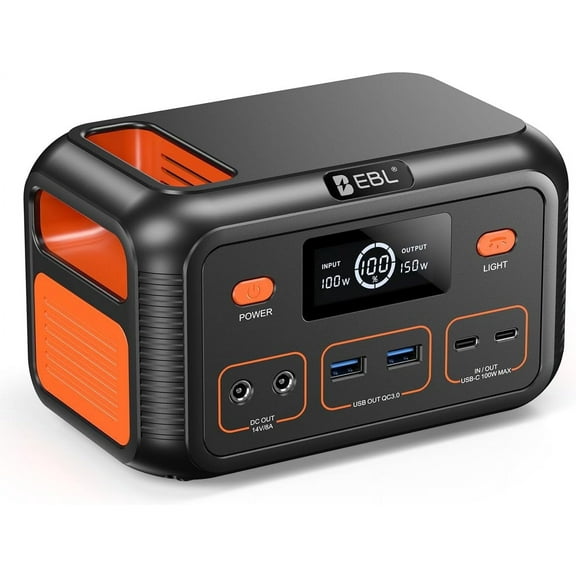 EBL Portable Power Station 100W, 153Wh Outdoor Generator with LiFePO4 Battery, Bi-Directional Fast Charging Power Bank, Home Backup for Travel, Camping