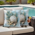 thumbnail image 4 of Blue Coastal Outdoor Waterproof Pillow Covers, Vintage Beach Nautical Starfish Botanical Decorative Square Throw Pillowcase Sofa Cushion Sham for Patio/Couch/Chair, 24"x24" 2 Pack, 4 of 8
