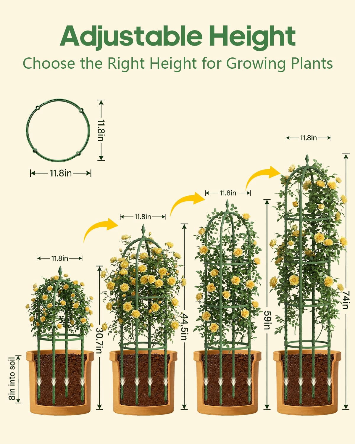 2 Pack Trellis For Climbing Plants Outdoor  6.2ft High Adjustable Garden Flowers Green Plastic Coated Steel Plant Stakes Use As Tomato Cage