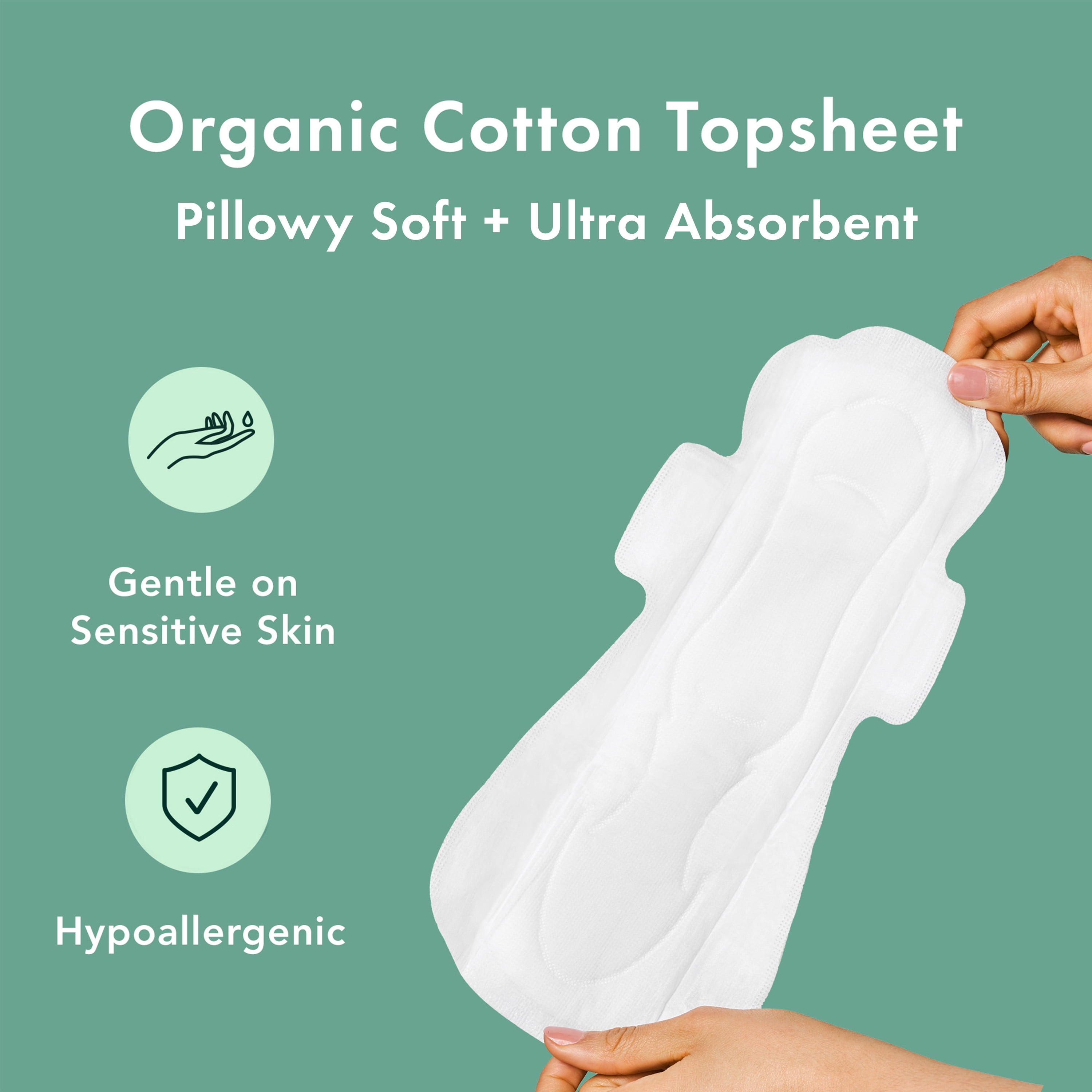 Rael Organic Cotton Cover Menstrual Overnight Pads, Unscente