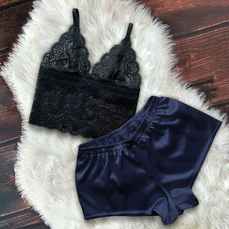 Underwear clearance under $3.00 Bras For Couples Kinky Women Satin Lace V-Neck Camisole Bowknot Shorts Set Sleepwear Pajamas Lingerie