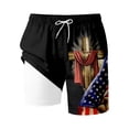 thumbnail image 5 of Kids Boys USA 250th Anniversary Stars and Stripes Print Swim Trunks Knee Length Double Layer Design Patriotic Theme Lightweight Beach Shorts Black 5 Years-6 Years, 5 of 5