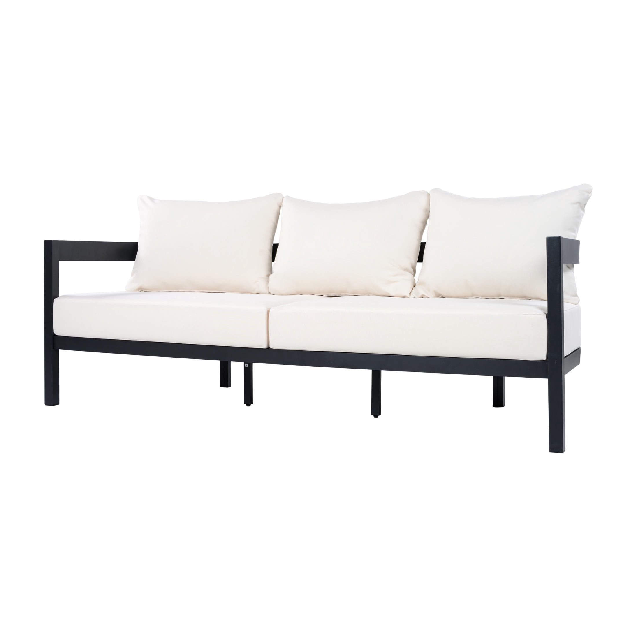 Christopher Knight Home 4 Piece Patio Conversation Set, Aluminum Sofa Chairs with Glass Table, Black + White