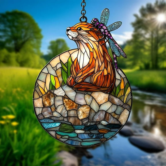 Otter Faux Stained Glass Acrylic Suncatcher, Cute Animal Window Hanging for Otter Lovers, Animal Decor and Wildlife Gift for Mom Grandma