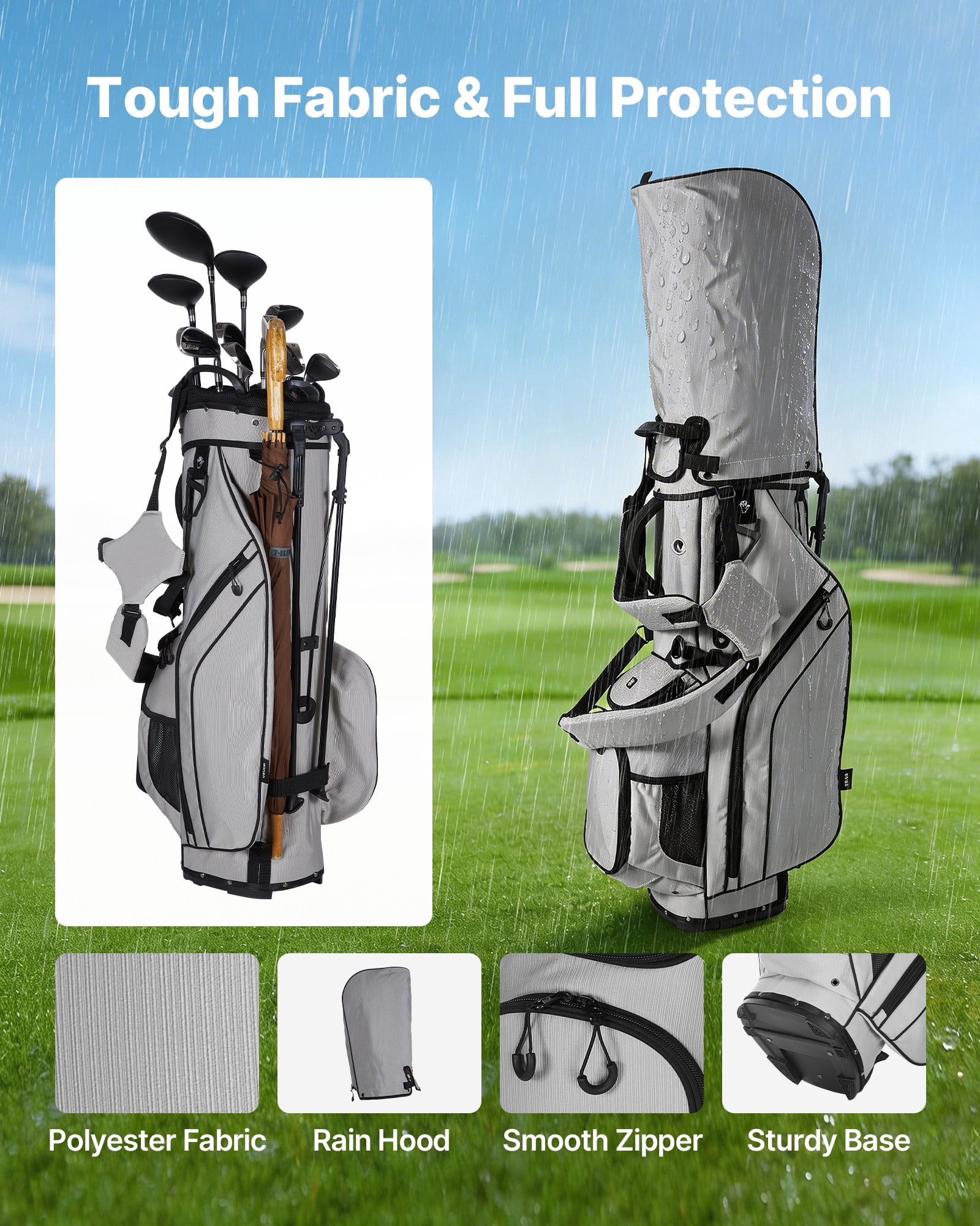 VEVOR Golf Cart Bag, 14 Way Top Divider Organizer, 2-in-1 Golf Club Bag with Full-length Divider, Dual Shoulder Straps, Support Legs, Rain Hood, Storage Pockets, Lightweight Polyester for Men & Women
