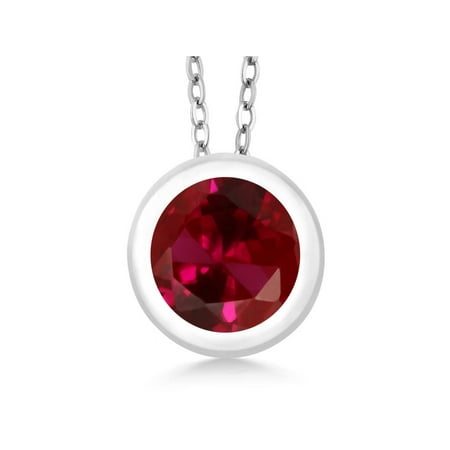 - 1.00 Ct Round Red Created Ruby 925 Sterling Silver Pendant With 18