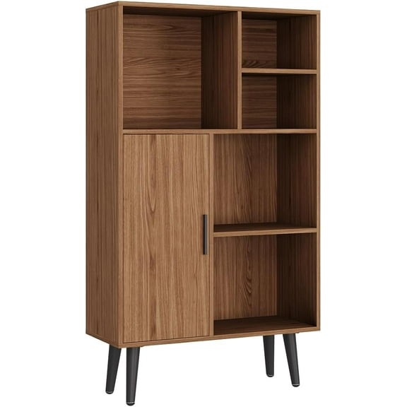 4-Tier Mid-Century Bookcase Shelf, Walnut Freestanding Display Cabinet with Legs, Open Cube Storage for Living Room & Office, 40.9" x 23.6" x 9.5"