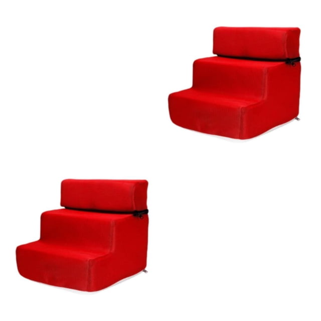 relayinert Pet Dog Stairs Ladder Ramp Puppy Removable Steps 3 Washable for Sofa Indoor Red 35 x 30 x 30cm 2Set