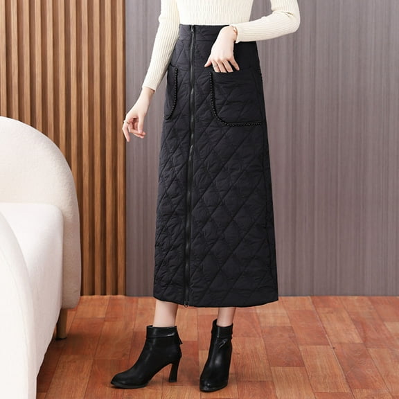 Xunlbb Midi Skirt for Women Trendy, Women's Fashionable Solid Color Winter Thick Down Cotton Skirt Mid Length Skirt, Size S-3XL