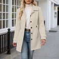 thumbnail image 2 of Women's Wool Blend Trench Coat Mid Length Double Button Front Elegant Slim Fit Overcoat For Fall Winter Casual Wear, 2 of 7