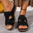 thumbnail image 3 of Orthopedic Sandals for Women Splice Leather Open Toe Slip on Slides Adjustable Low Wedge Walking Shoes Black Size 6, 3 of 8