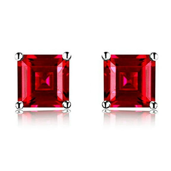 PJ Jewelry Square Ruby Stud Earrings, 2 ct