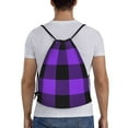 thumbnail image 2 of Kdxio Purple Buffalo Plaid Print Drawstring Backpack Bag,Waterproof Draw String Back Sack, Gym Drawstring Bags Swim Bag For Unisex, 2 of 9