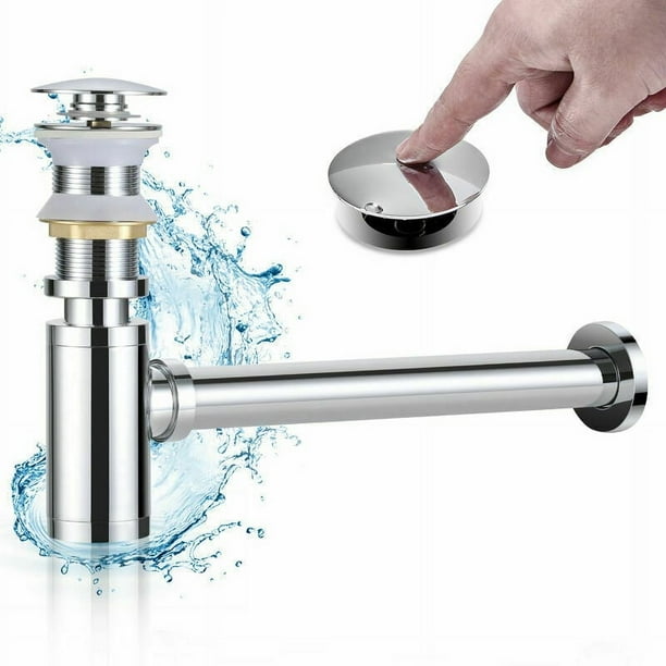 Sifón de botella redondo contemporáneo para lavabo de baño, diseño redondo moderno con acabado en cromo PVD resistente a la corrosión ácida, construcción de latón macizo para mayor durabilidad y