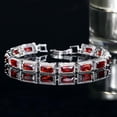 thumbnail image 2 of Elegant Princess Cut Cubic Zirconia Red Stone Bracelet Bangle for Brides Wedding, 2 of 8