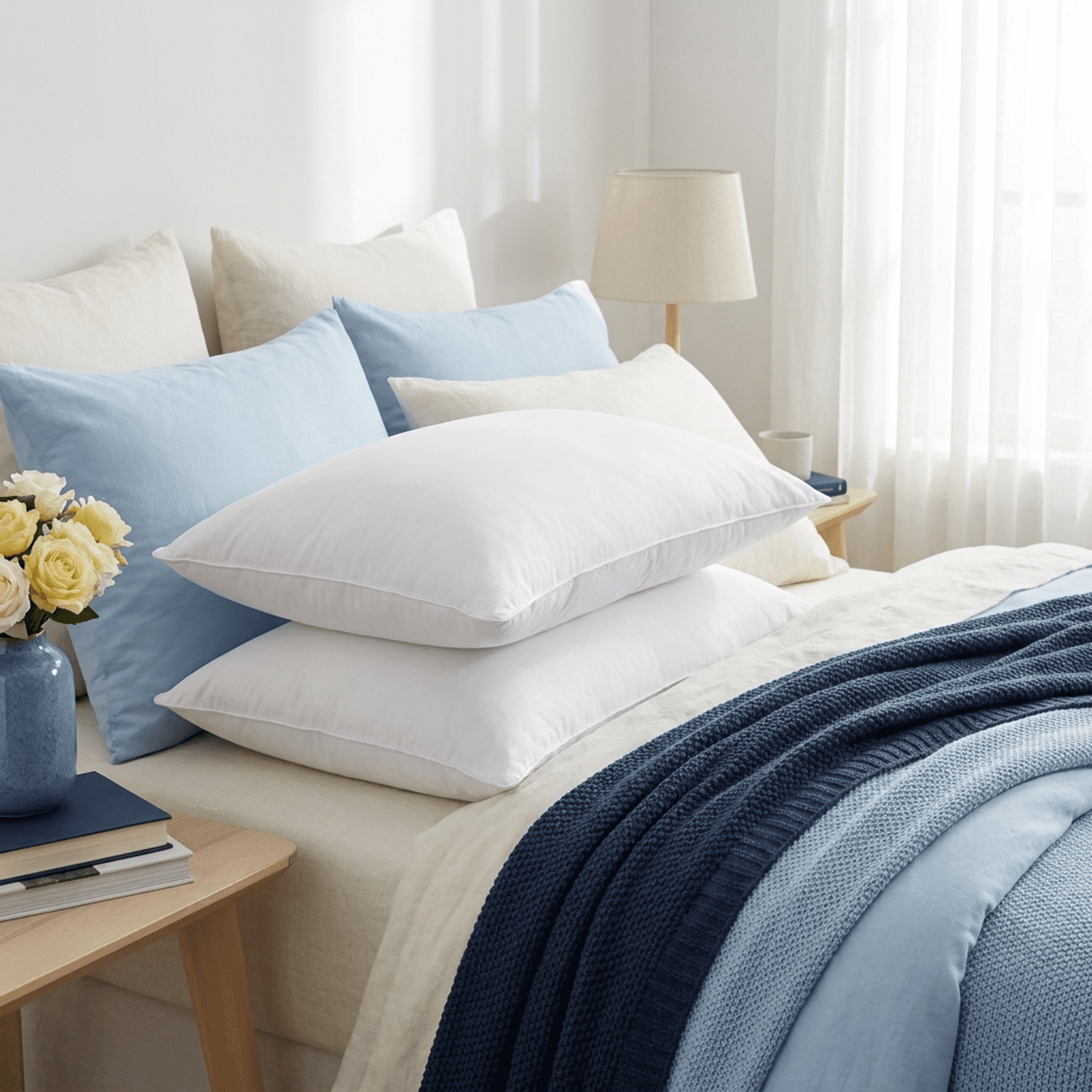 Fcinos Goose Down Pillows and Bed Pillows Set of 2, Queen Size Hotel Feather Cooling Pillows for Sleeping, Throw Pillow with 2 Sets of Soft Cotton Cover