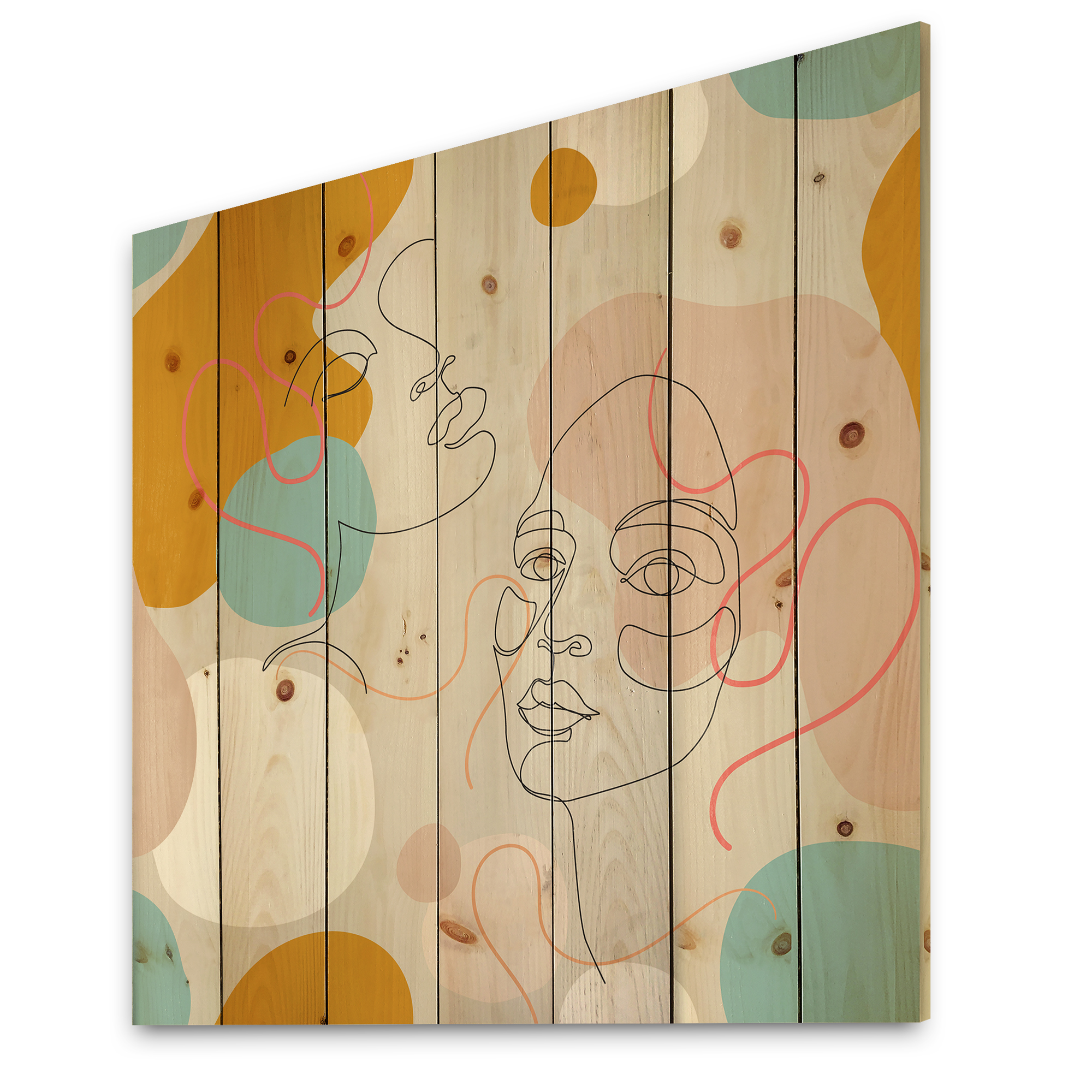 Designart 'Minimal Portrait of Female Face Drawn With One Line II' Modern Print on Natural Pine Wood