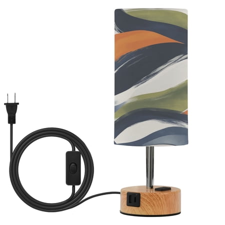 Touch Control Table Lamp with LED Bulb Bedside Lamp for Bedroom Living Room Navy Blue Abstract Pattern