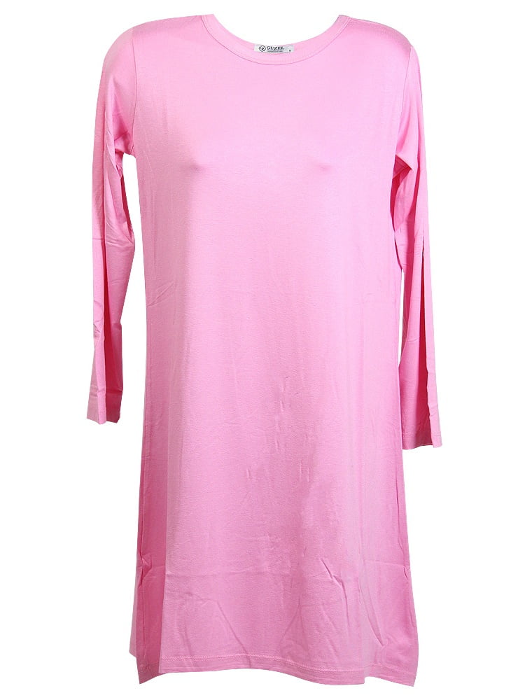 Hijaz - Bubblegum Pink Long Sleeve Women's Short Sleeve Tunic Top T ...