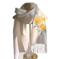thumbnail image 4 of Peony Embroidered 100% Wool Scarf, 180x30cm, Luxury Winter Wrap & Gift,180*30cm,3, 4 of 25