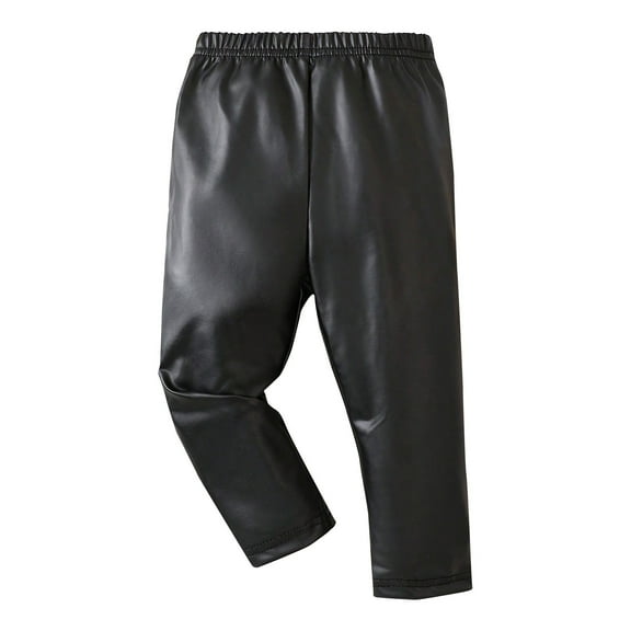 Gpaecead Baby Boys and Girls Leather Pants Soft Elastic Stretch Fleece Lined Warm Breathable Leather Pants 6M-3T Black