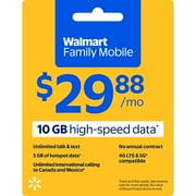 Walmart Family Mobile Unlimited Talk & Text Monthly Prepaid Plan (10GB at High Speed, then 2G*) Direct Top Up