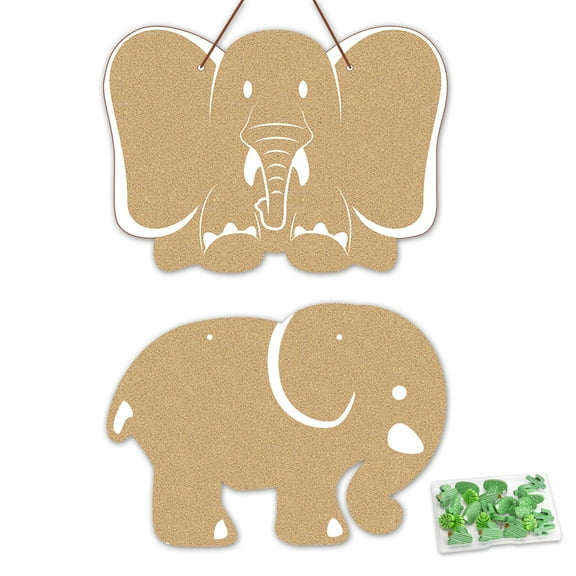 SHOOFFICE Elephant Cork Bulletin Board 2 Pack, 16.5" x 12" Hanging Pin Boards for Walls, Frameless Picture Board with 20Pcs Wooden Pushpins for Office Home Wall Decor