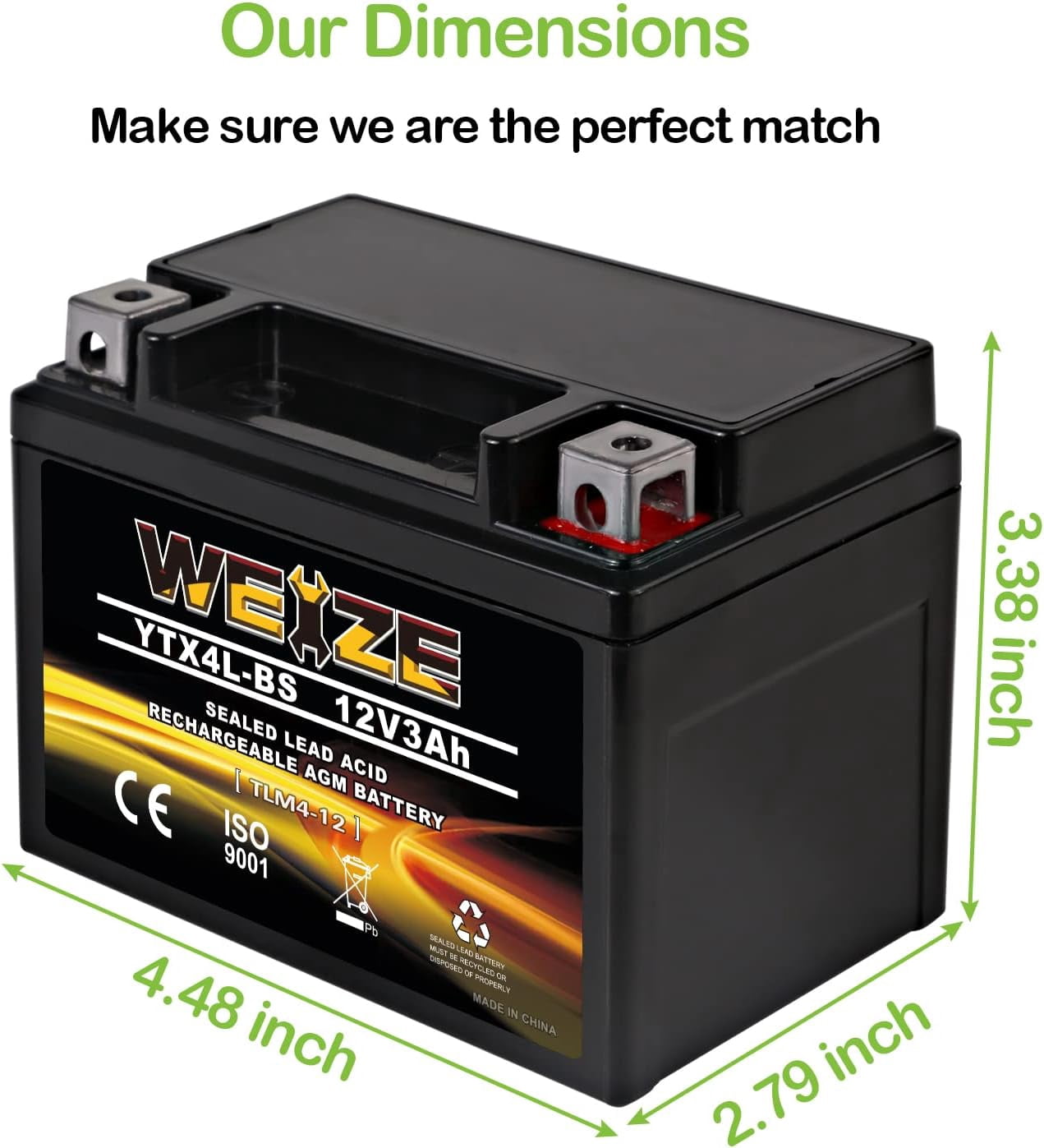 YTX14 BS ATV Battery High Performance - Maintenance Free - Sealed AGM YTX14-BS Motorcycle Battery compatible with Honda Suzuki Kawasaki Yamaha scooter snowmobile