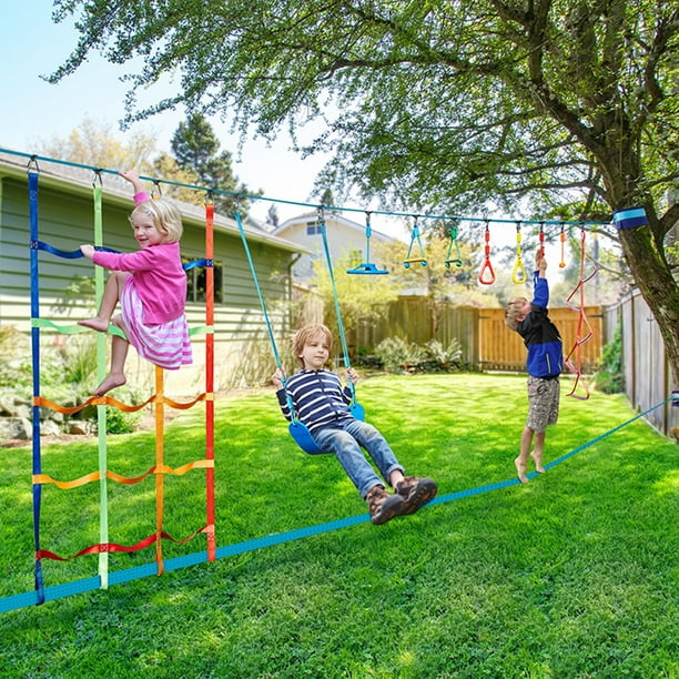 KLOKICK 50FT Ninja Warrior Obstacle Course with Belt Swing for Kids