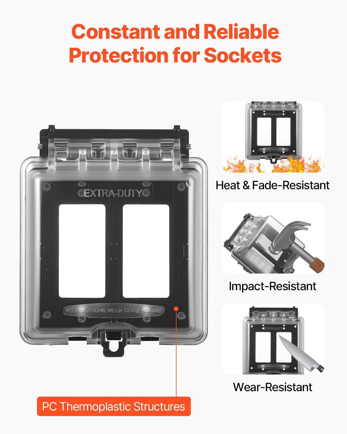 Lockable Outdoor Outlet Cover 2-Gang, All-Weather Waterproof Electrical Box with Gasket for Patio, Garden, and Garage Use