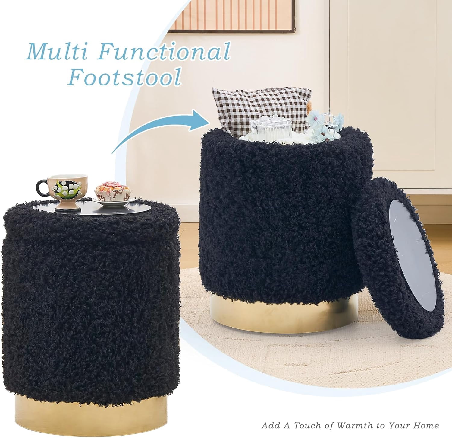 Casa Pura Furniture Elegant Storage Ottoman with Decorative Wooden Lid Modern Stylish Storage Solution for Living Room, Bedroom, and More