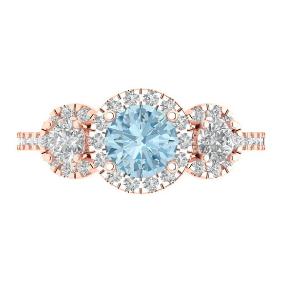 Clara Pucci 14K Rose Gold 1.46ct Aquamarine Three-Stone Ring for Women
