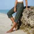 thumbnail image 7 of Cotton Linen Capri Pants for Women Petite Tailored Split Button Elastic Waist Capris Light Weight Summer Casual Straight Leg Capris, 2XL, 7 of 7