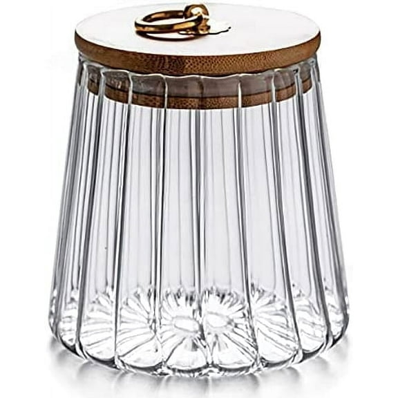 MUCHENGGIFT Glass Coffee Nuts Canister Airtight Storage Jar Petal Decorative Container with Bamboo Lid Metal Handle Easy to Grasp 1600ml, 54 FL OZ (Large Conical)
