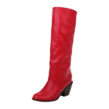

fvwitlyh Boots for Women Boots Women Wide Calf Snow Women s Autumn And Winter New Flanging Two Thick Womens Leather Boots Wide Calf Size 11