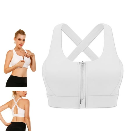 

Yuanbang Women High Impact Sport Bra Front Zip Yoga Gym Fitness Workout Running Vest(White-XL)